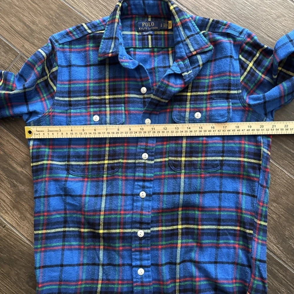 Polo Ralph Lauren Flannel Shirt Men S Blue Tartan Plaid Classic Fit Workshirt